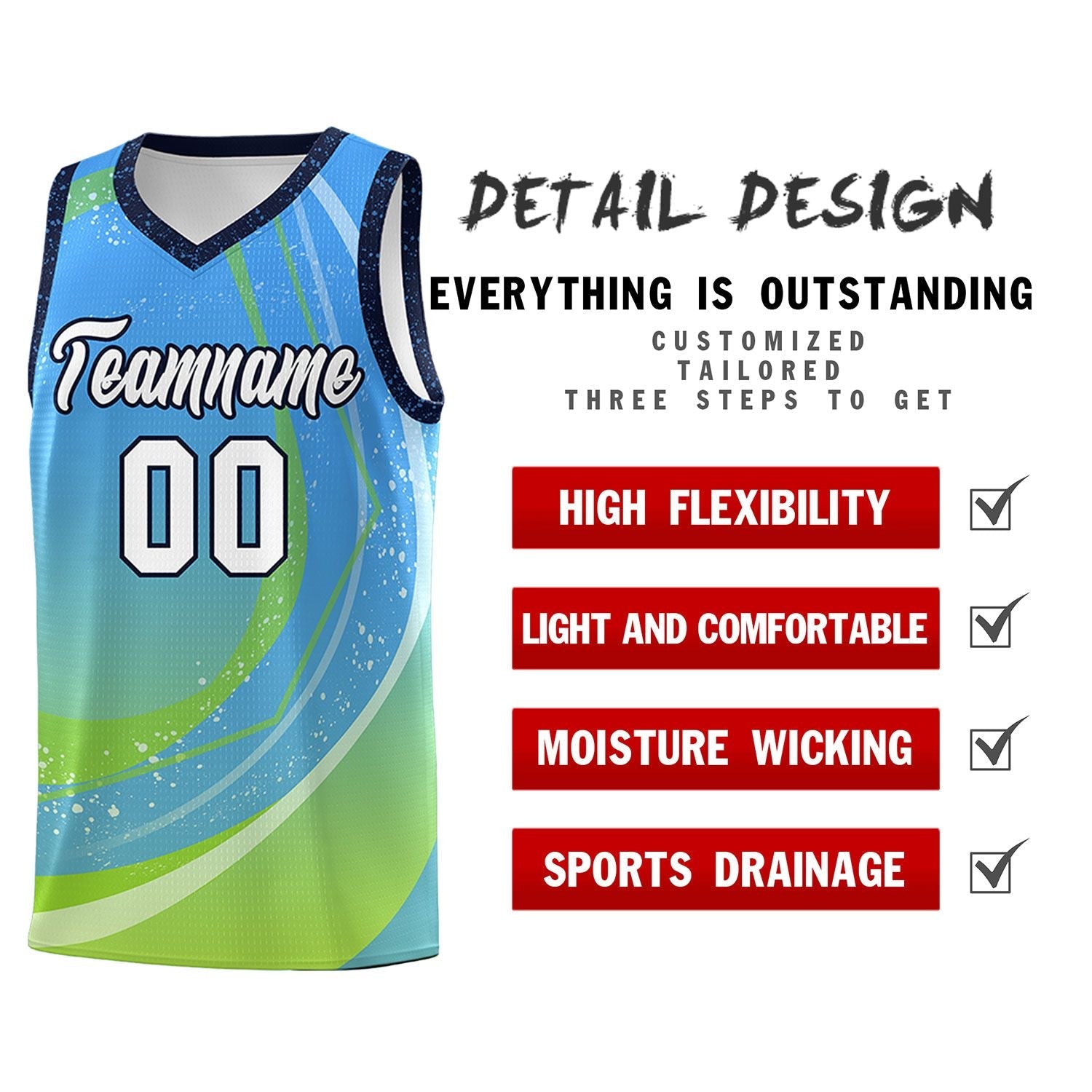 Custom Powder Blue Neon Green Personalized Galaxy Graffiti Pattern Sports Uniform Basketball Jersey