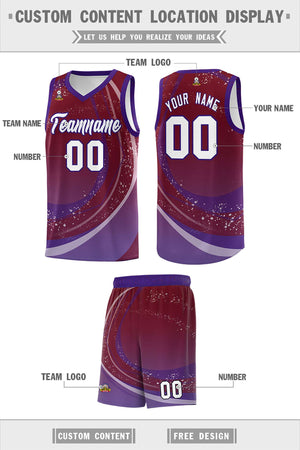 Custom Crimson Purple Personalized Galaxy Graffiti Pattern Sports Uniform Basketball Jersey