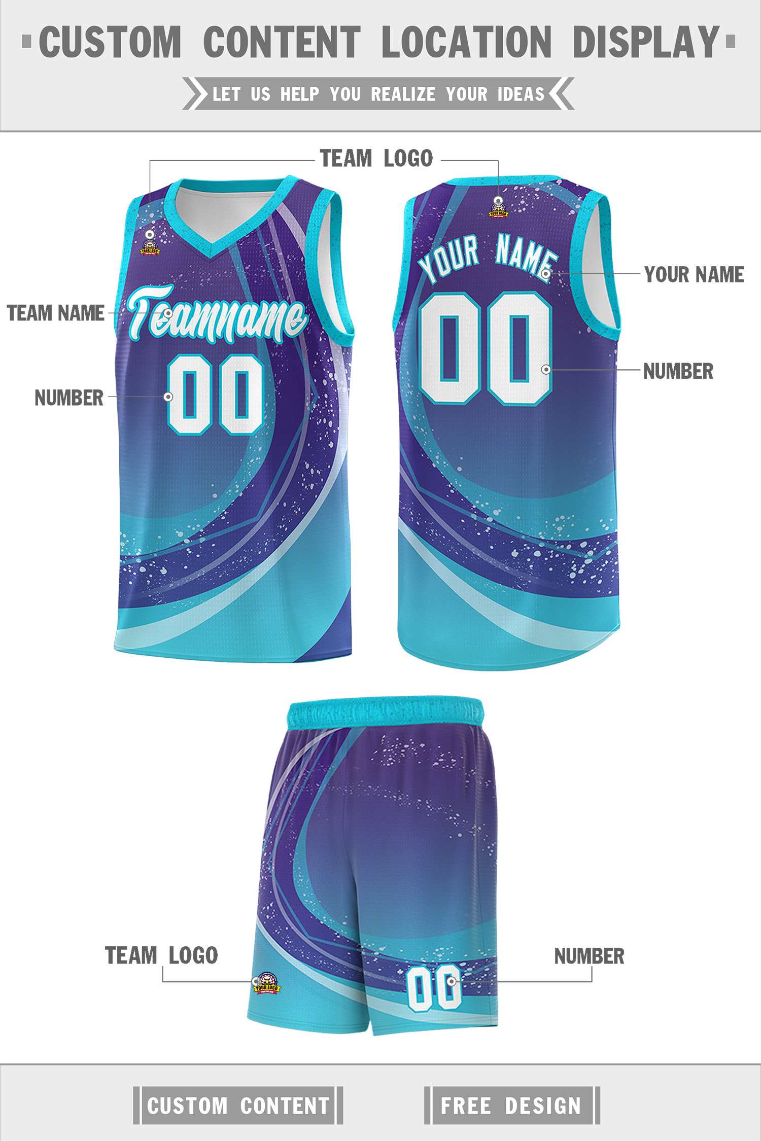 Custom Purple Sky Blue Personalized Galaxy Graffiti Pattern Sports Uniform Basketball Jersey