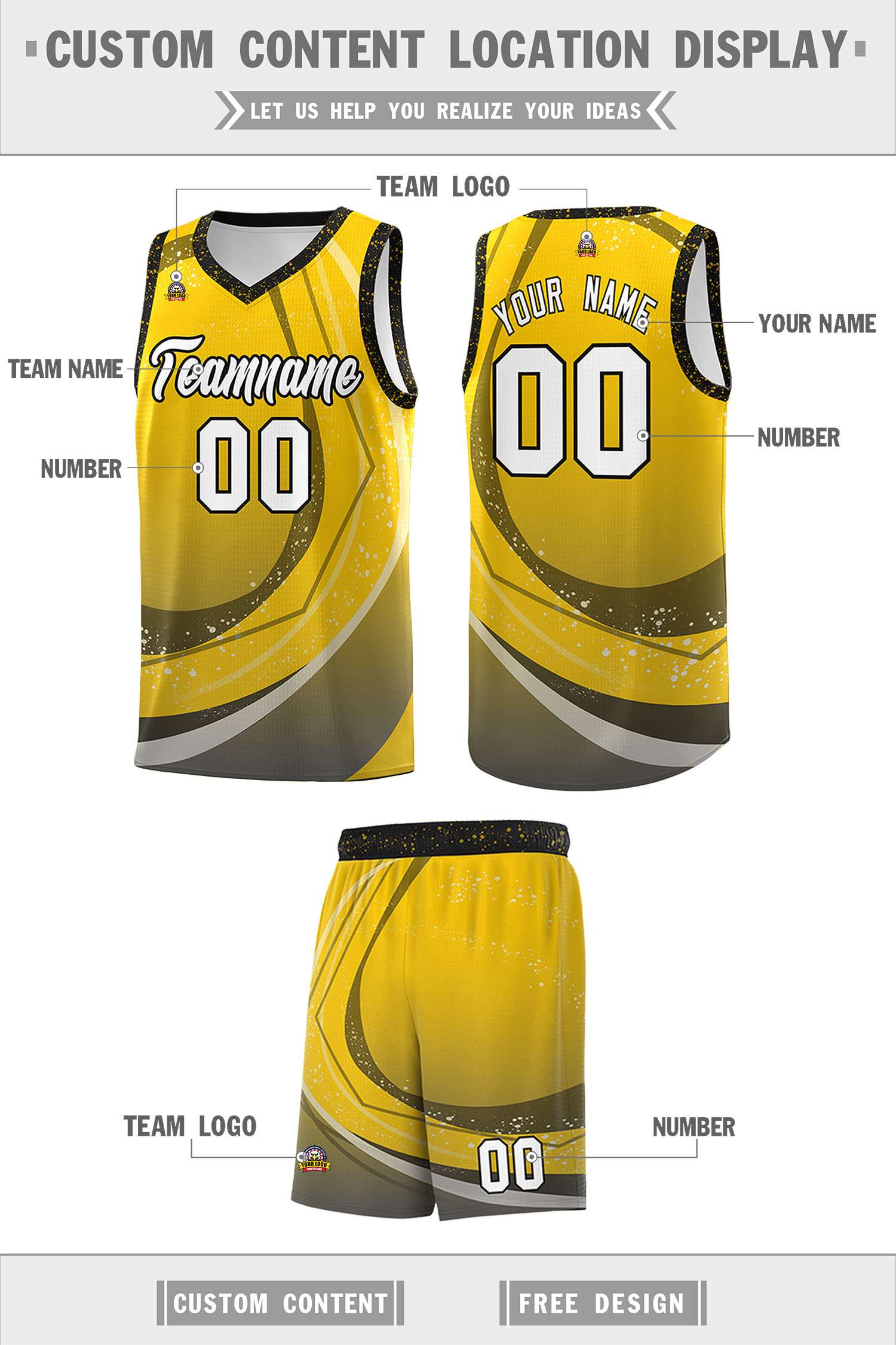 Custom Gold Black Personalized Galaxy Graffiti Pattern Sports Uniform Basketball Jersey