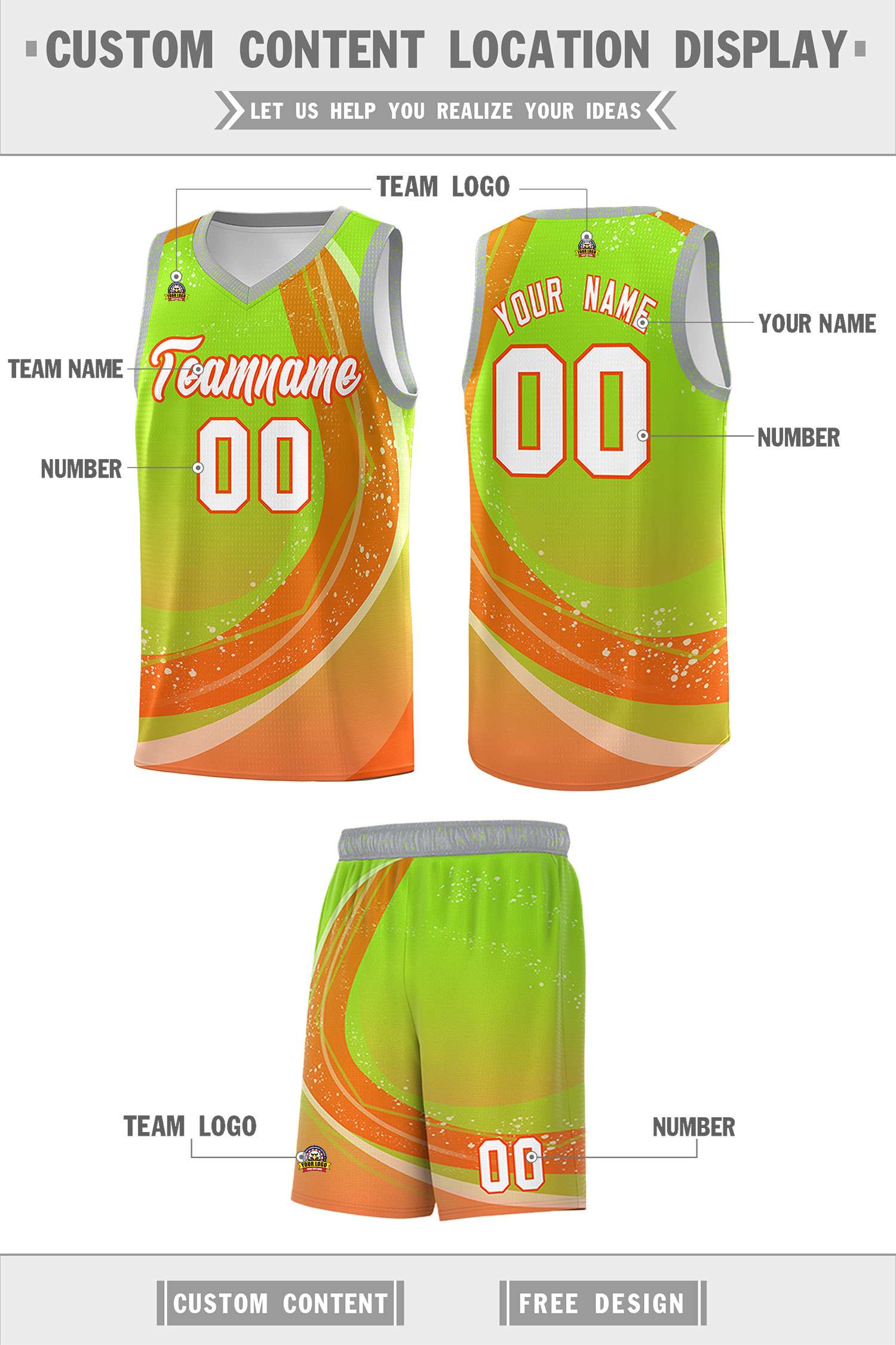 Custom Neon Green Orange Personalized Galaxy Graffiti Pattern Sports Uniform Basketball Jersey