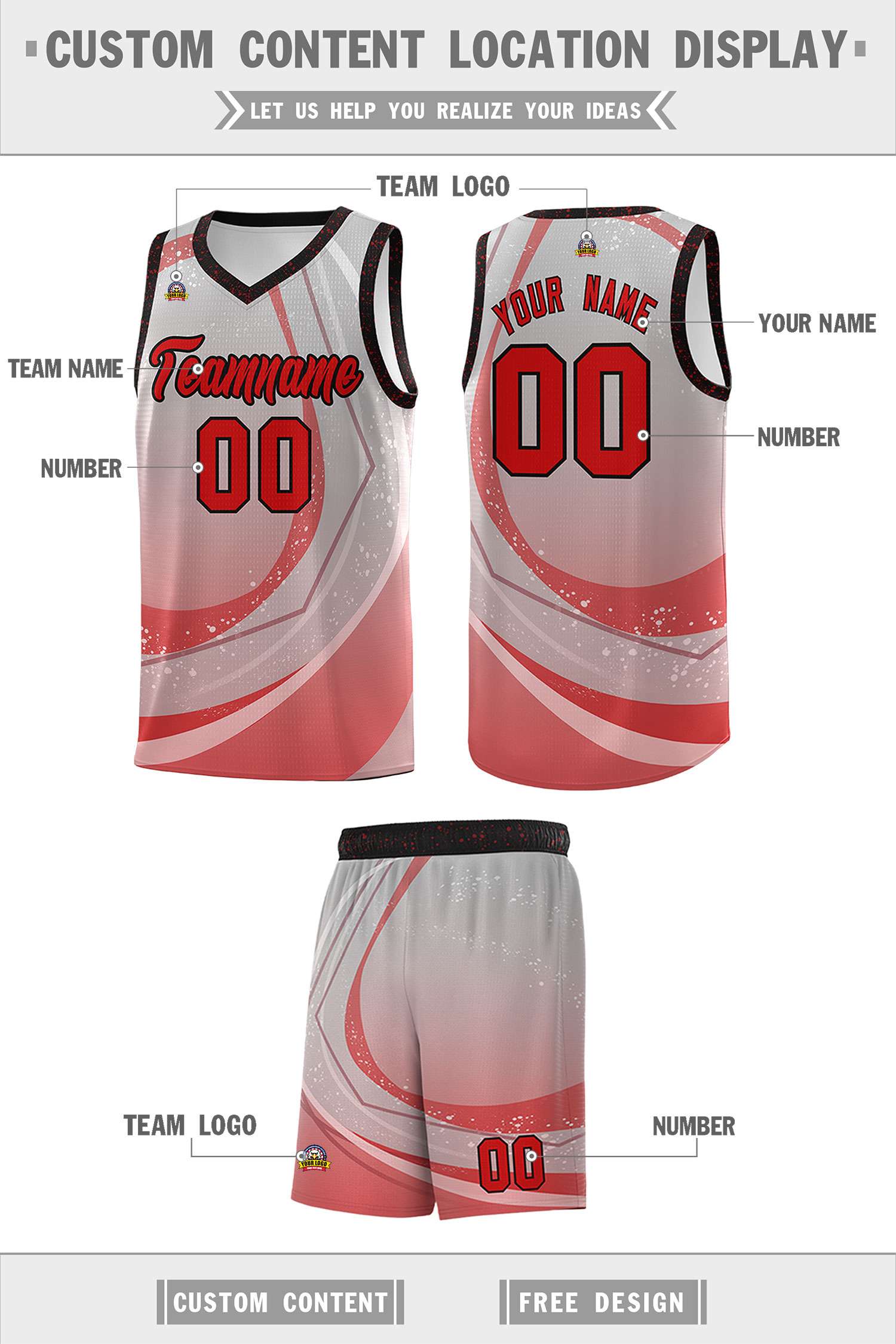 Custom Gray Red Personalized Galaxy Graffiti Pattern Sports Uniform Basketball Jersey