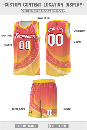 Custom Light Red Gold Personalized Galaxy Graffiti Pattern Sports Uniform Basketball Jersey