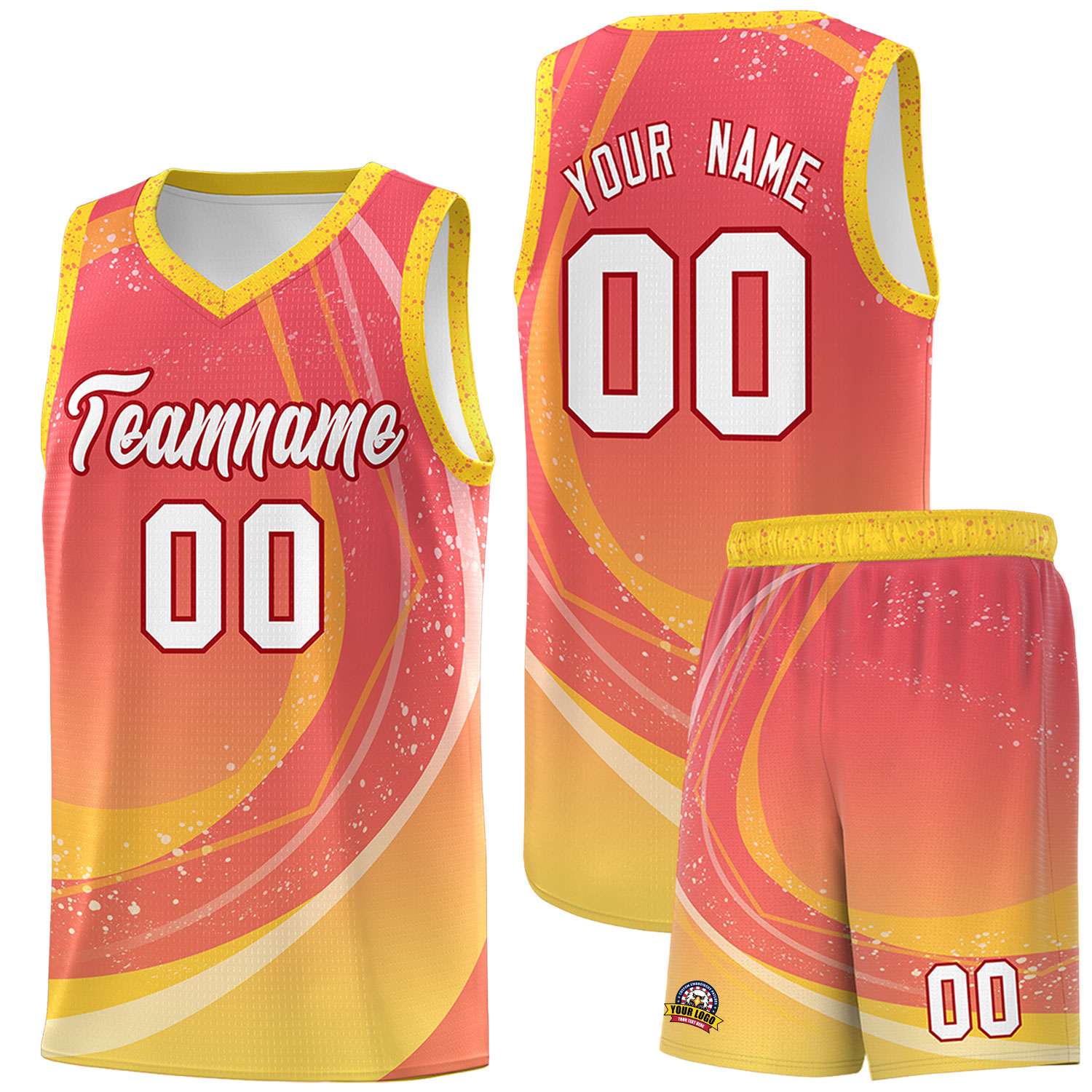 Custom Light Red Gold Personalized Galaxy Graffiti Pattern Sports Uniform Basketball Jersey