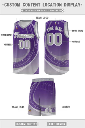 Custom Purple Gray Personalized Galaxy Graffiti Pattern Sports Uniform Basketball Jersey