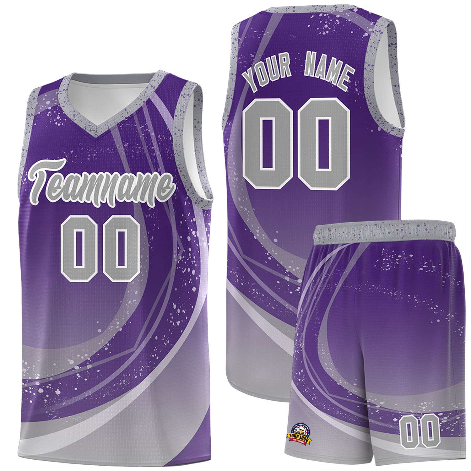 Custom Purple Gray Personalized Galaxy Graffiti Pattern Sports Uniform Basketball Jersey