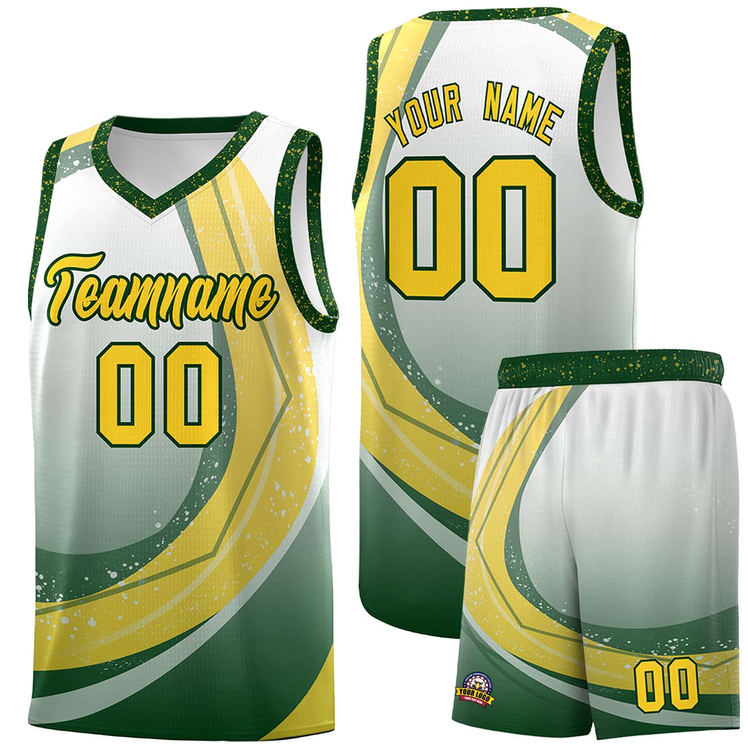 Custom White Green Personalized Galaxy Graffiti Pattern Sports Uniform Basketball Jersey