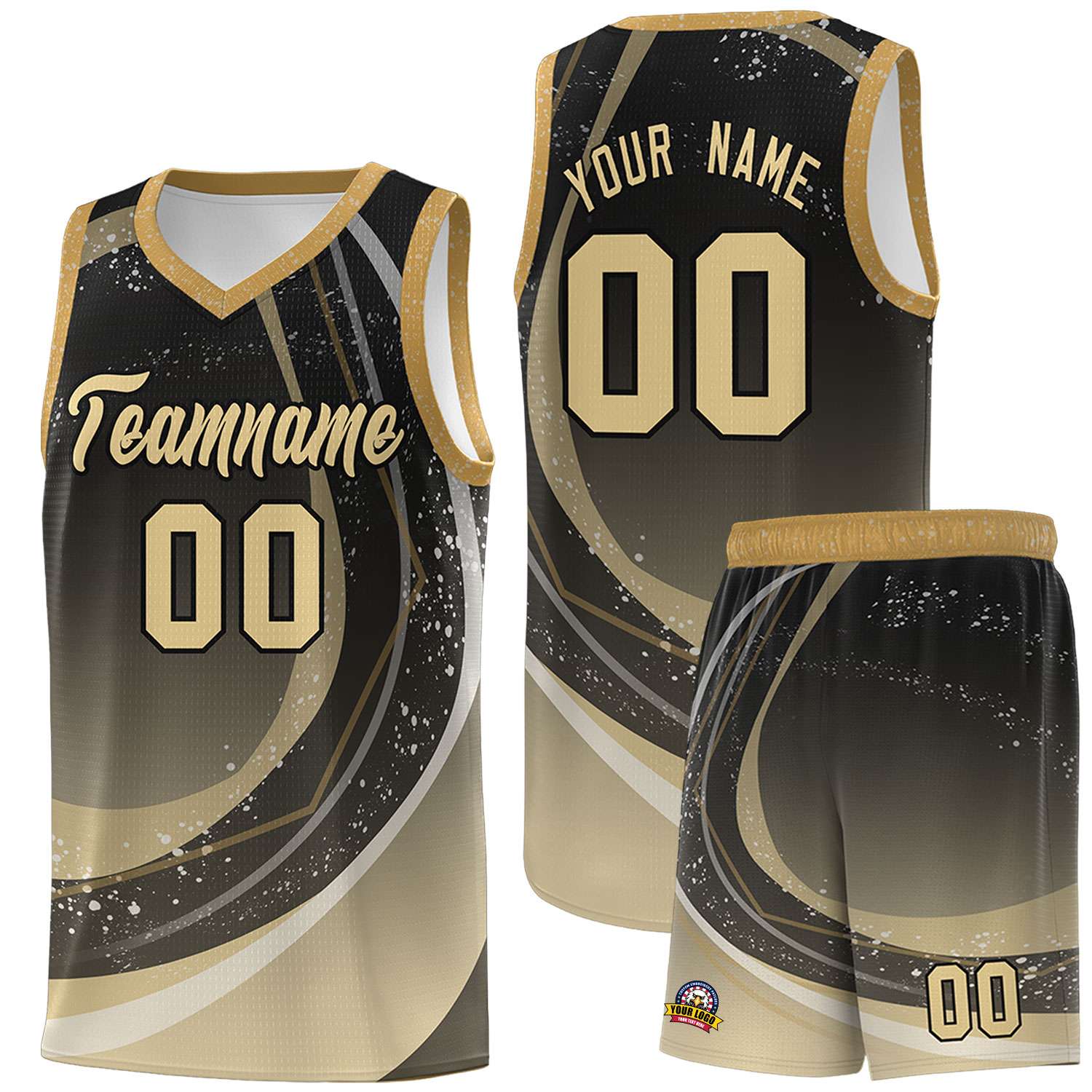 Custom Black Khaki Personalized Galaxy Graffiti Pattern Sports Uniform Basketball Jersey