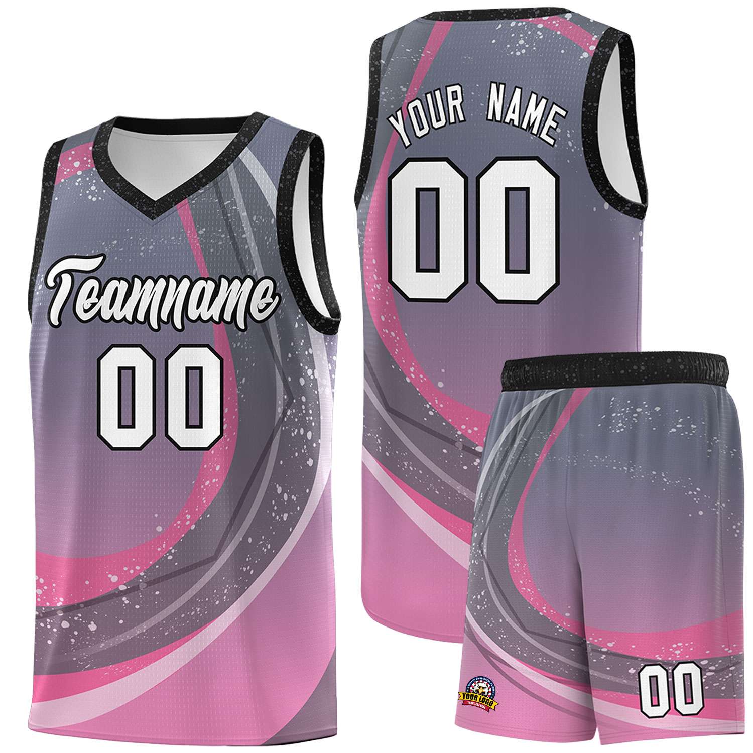 Custom Dark Gray Pink Personalized Galaxy Graffiti Pattern Sports Uniform Basketball Jersey