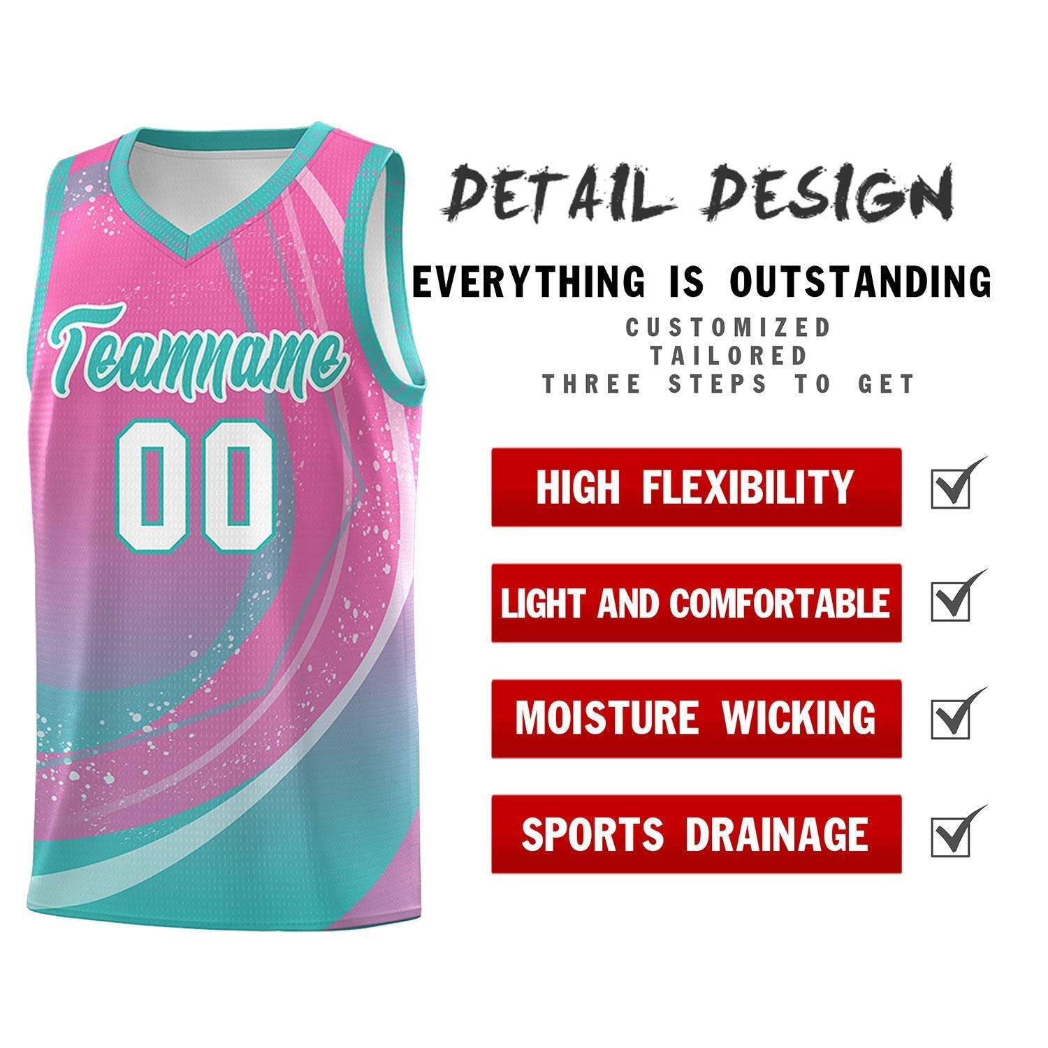 Custom Pink Aqua Personalized Galaxy Graffiti Pattern Sports Uniform Basketball Jersey