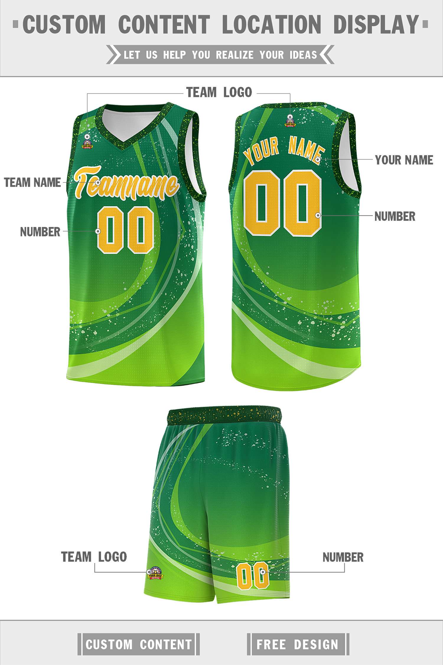 Custom Kelly Green Neon Green Personalized Galaxy Graffiti Pattern Sports Uniform Basketball Jersey