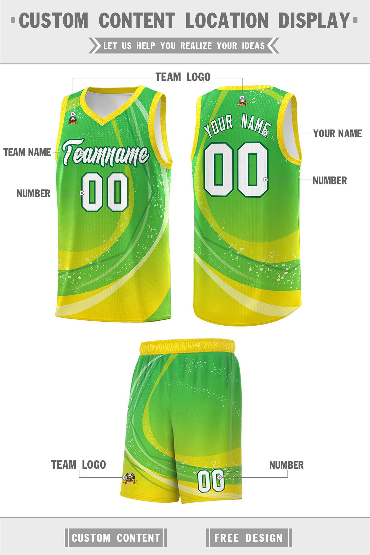 Custom Neon Green Gold Personalized Galaxy Graffiti Pattern Sports Uniform Basketball Jersey