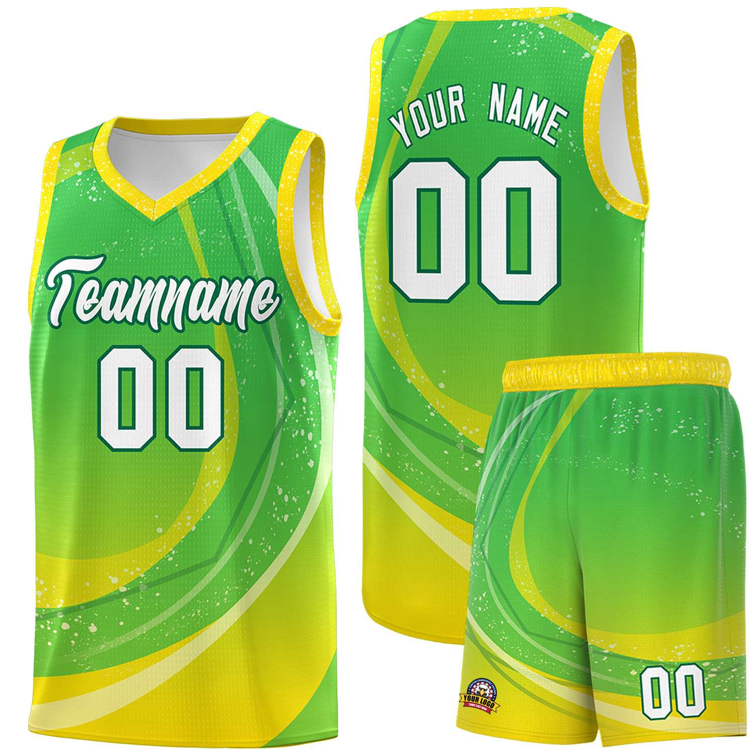 Custom Neon Green Gold Personalized Galaxy Graffiti Pattern Sports Uniform Basketball Jersey