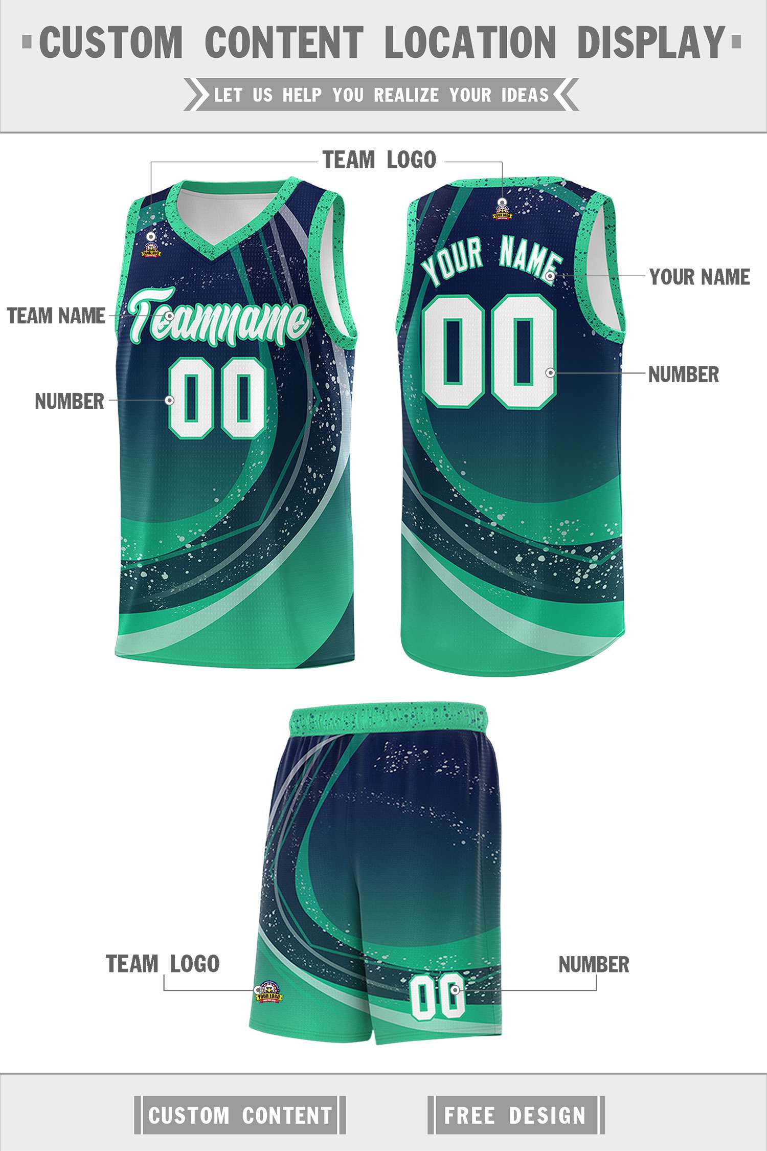 Custom Navy Green Personalized Galaxy Graffiti Pattern Sports Uniform Basketball Jersey