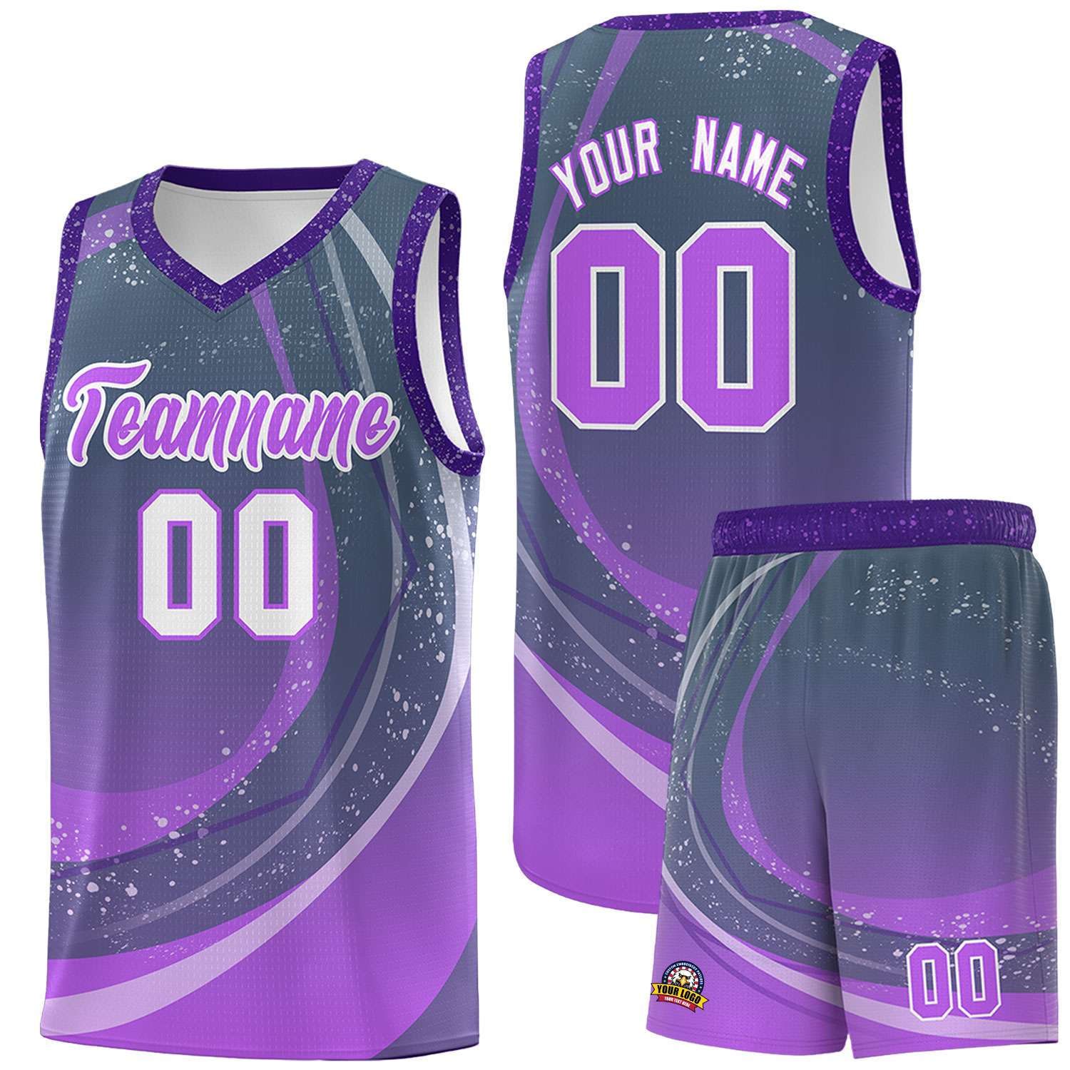 Custom Dark Gray Purple Personalized Galaxy Graffiti Pattern Sports Uniform Basketball Jersey