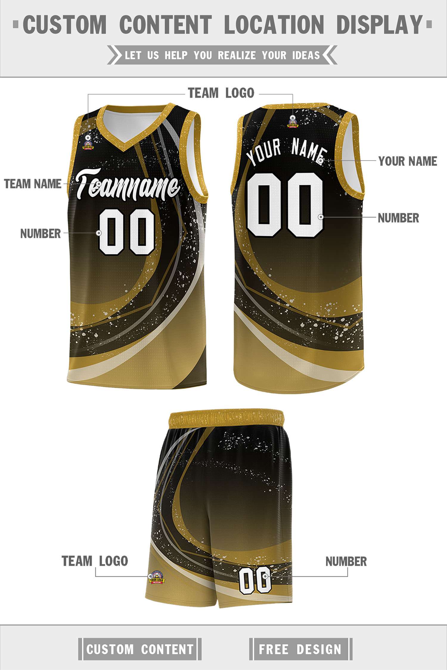 Custom Black Old Gold Personalized Galaxy Graffiti Pattern Sports Uniform Basketball Jersey