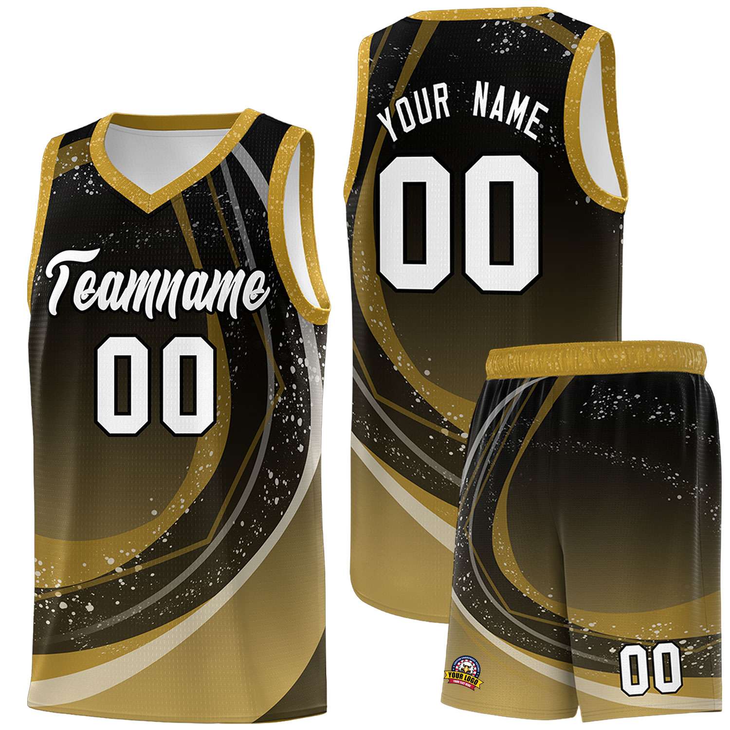 Custom Black Old Gold Personalized Galaxy Graffiti Pattern Sports Uniform Basketball Jersey