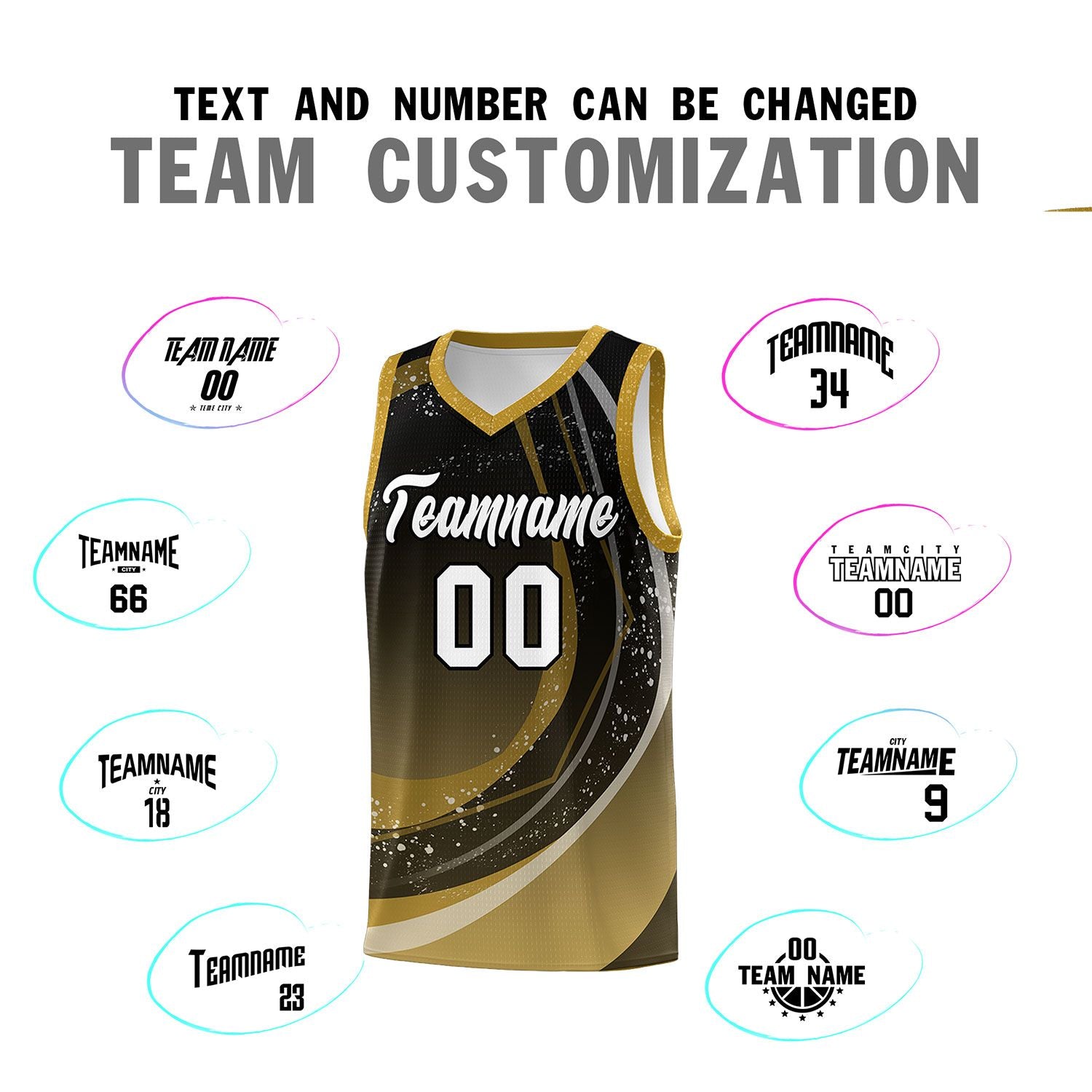 Custom Black Old Gold Personalized Galaxy Graffiti Pattern Sports Uniform Basketball Jersey