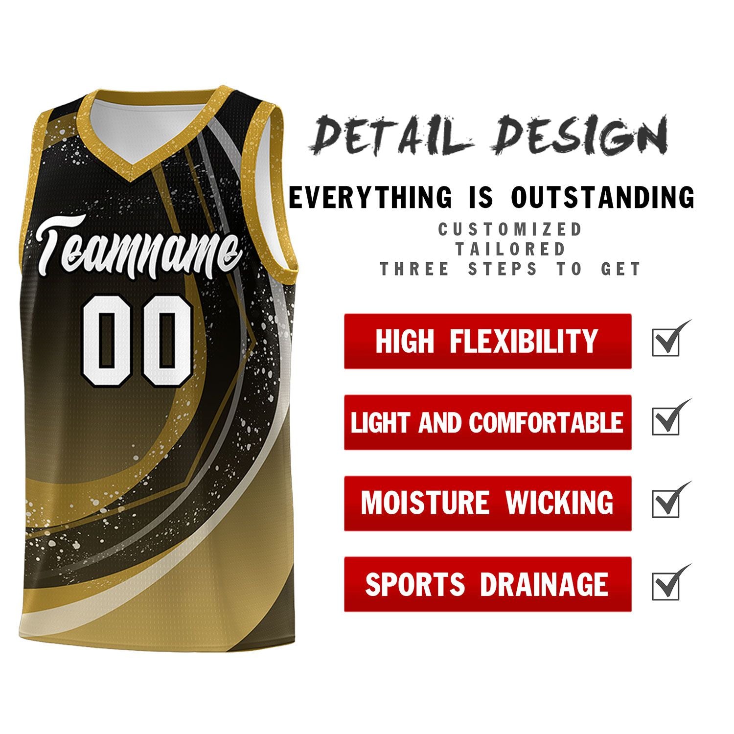 Custom Black Old Gold Personalized Galaxy Graffiti Pattern Sports Uniform Basketball Jersey