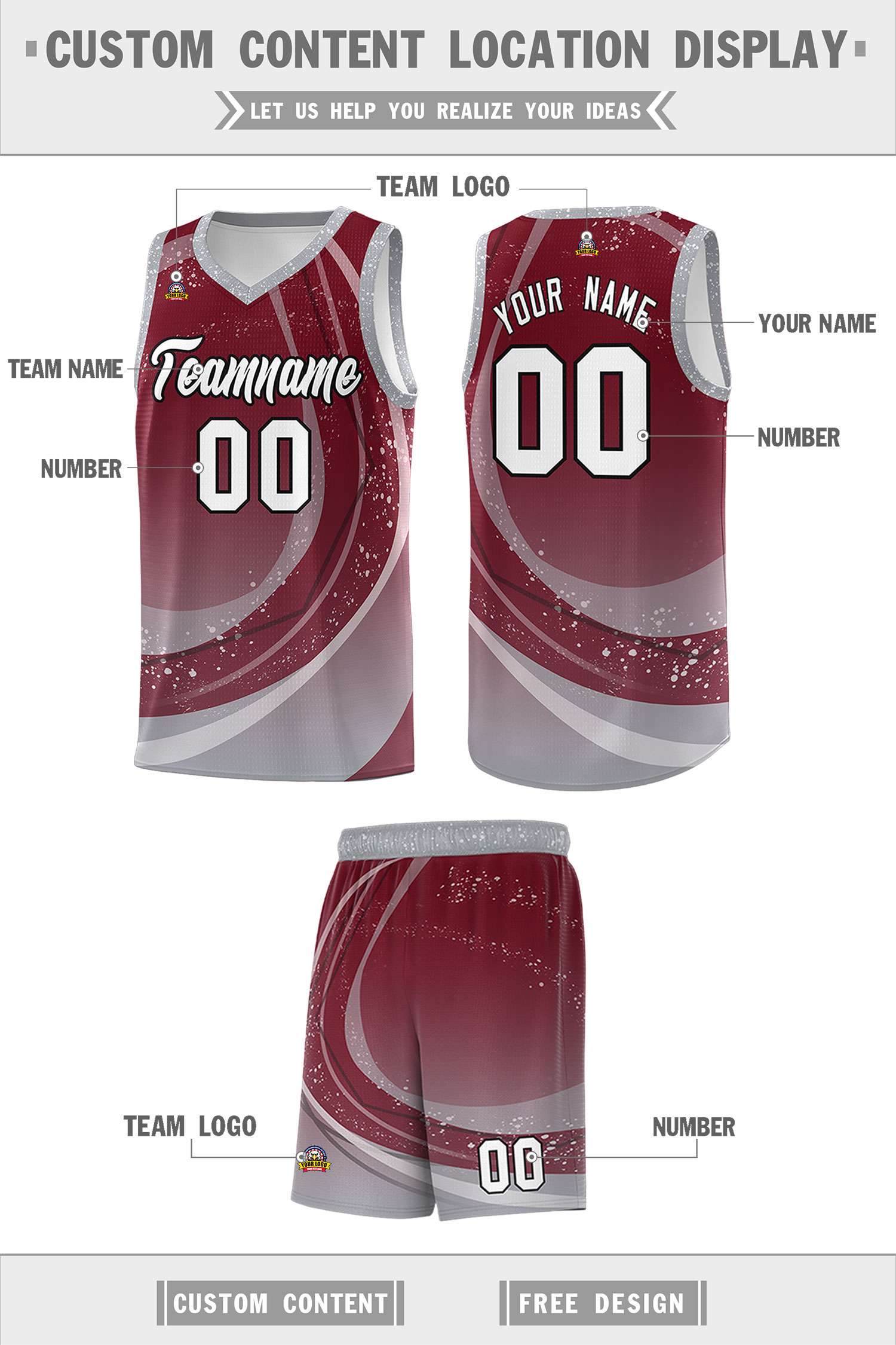 Custom Crimson Gray Personalized Galaxy Graffiti Pattern Sports Uniform Basketball Jersey