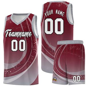 Custom Crimson Gray Personalized Galaxy Graffiti Pattern Sports Uniform Basketball Jersey