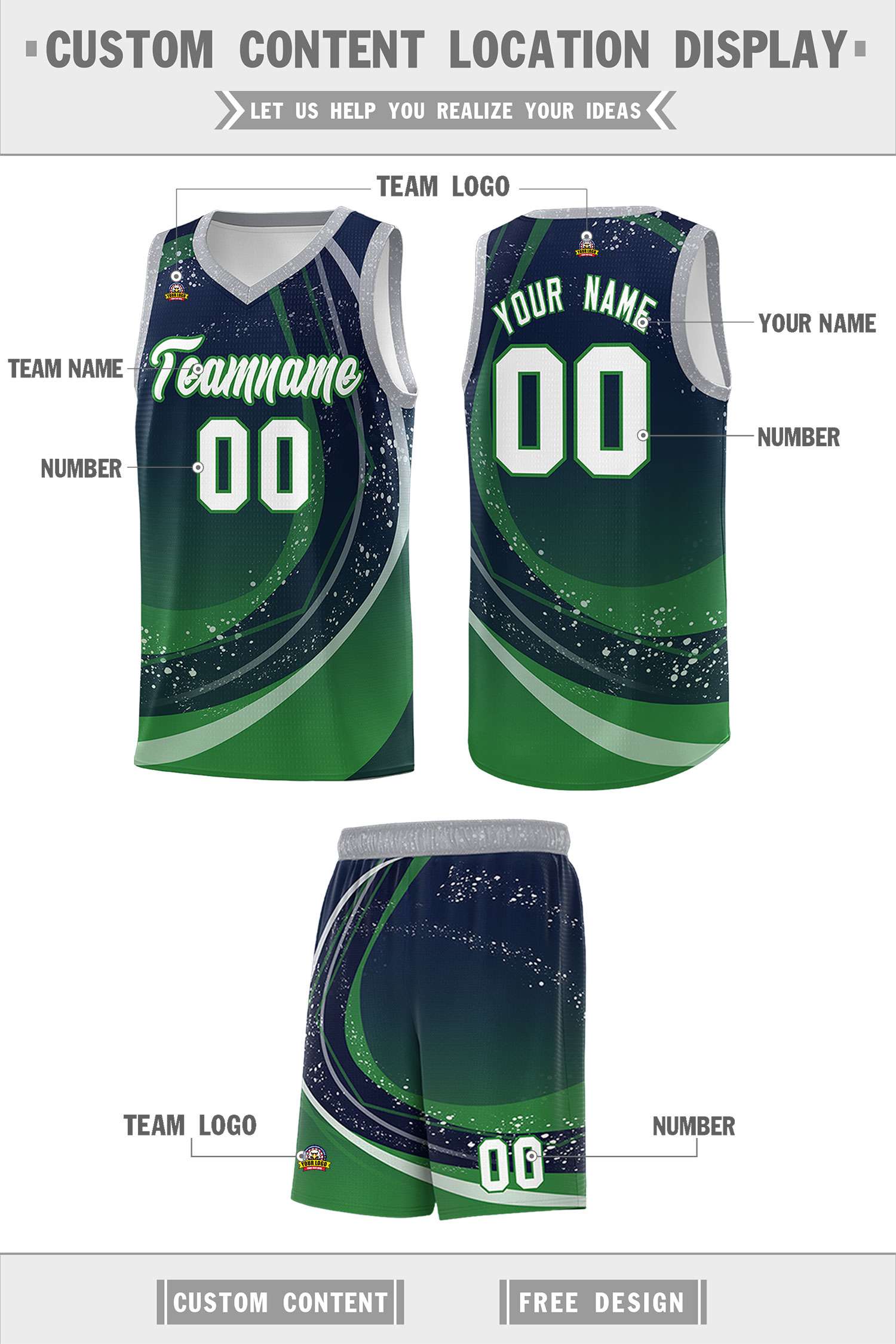 Custom Navy Kelly Green Personalized Galaxy Graffiti Pattern Sports Uniform Basketball Jersey