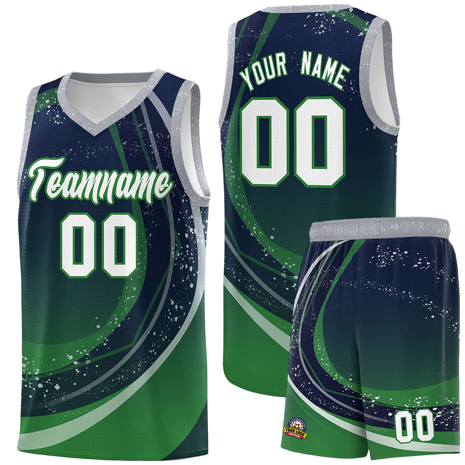 Custom Navy Kelly Green Personalized Galaxy Graffiti Pattern Sports Uniform Basketball Jersey