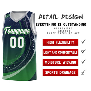 Custom Navy Kelly Green Personalized Galaxy Graffiti Pattern Sports Uniform Basketball Jersey