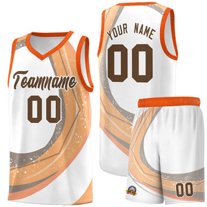 Custom White Light Orange Personalized Galaxy Graffiti Pattern Sports Uniform Basketball Jersey