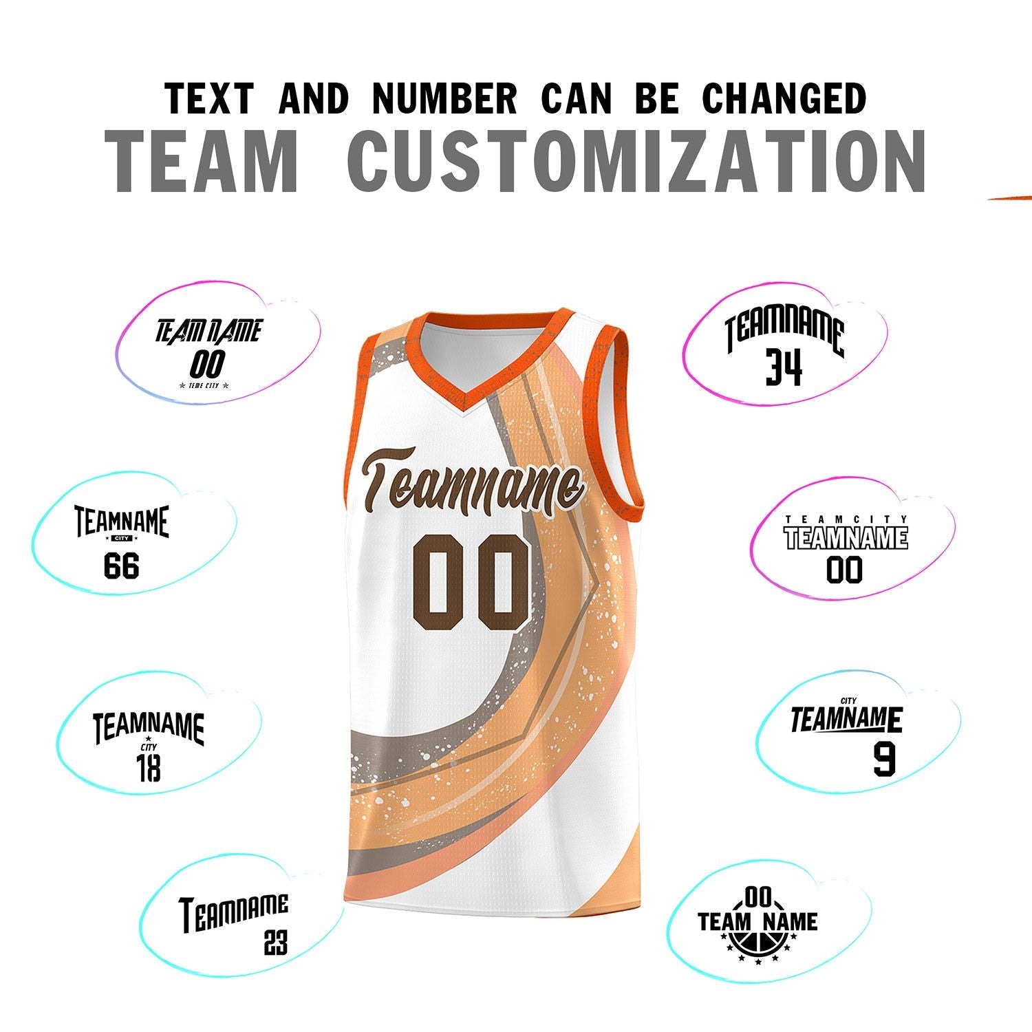 Custom White Light Orange Personalized Galaxy Graffiti Pattern Sports Uniform Basketball Jersey