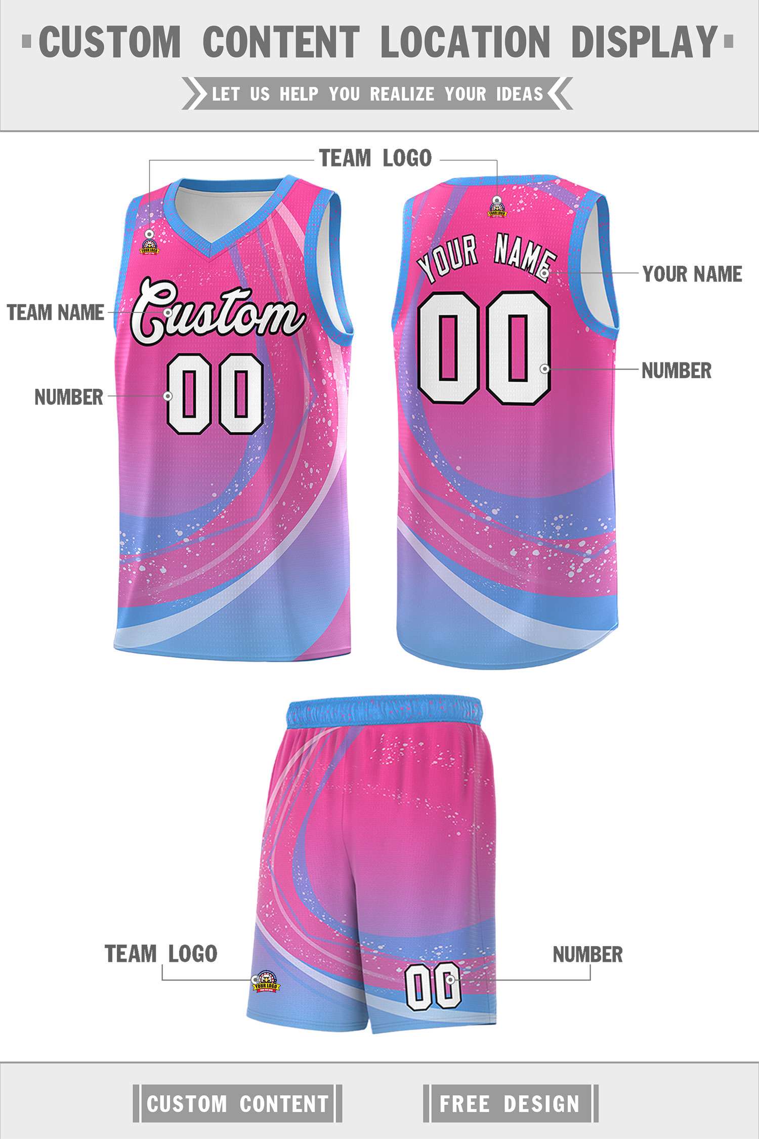 Custom Pink Powder Blue Personalized Galaxy Graffiti Pattern Sports Uniform Basketball Jersey