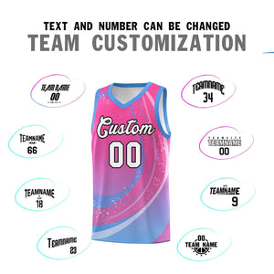 Custom Pink Powder Blue Personalized Galaxy Graffiti Pattern Sports Uniform Basketball Jersey