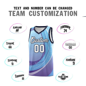 Custom Light Blue Purple Personalized Galaxy Graffiti Pattern Sports Uniform Basketball Jersey