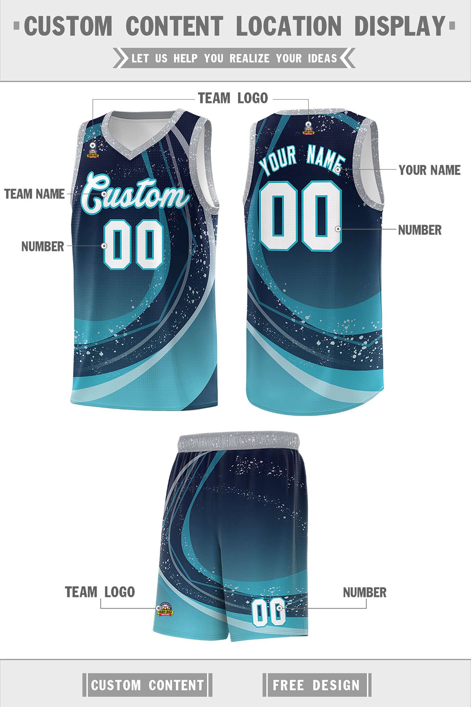 Custom Navy Aqua Personalized Galaxy Graffiti Pattern Sports Uniform Basketball Jersey