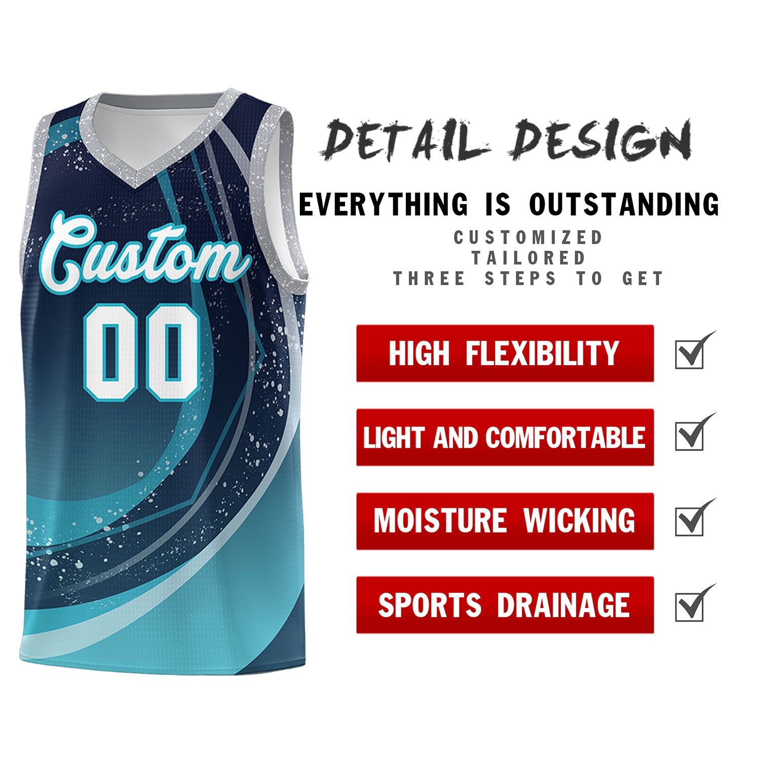 Custom Navy Aqua Personalized Galaxy Graffiti Pattern Sports Uniform Basketball Jersey