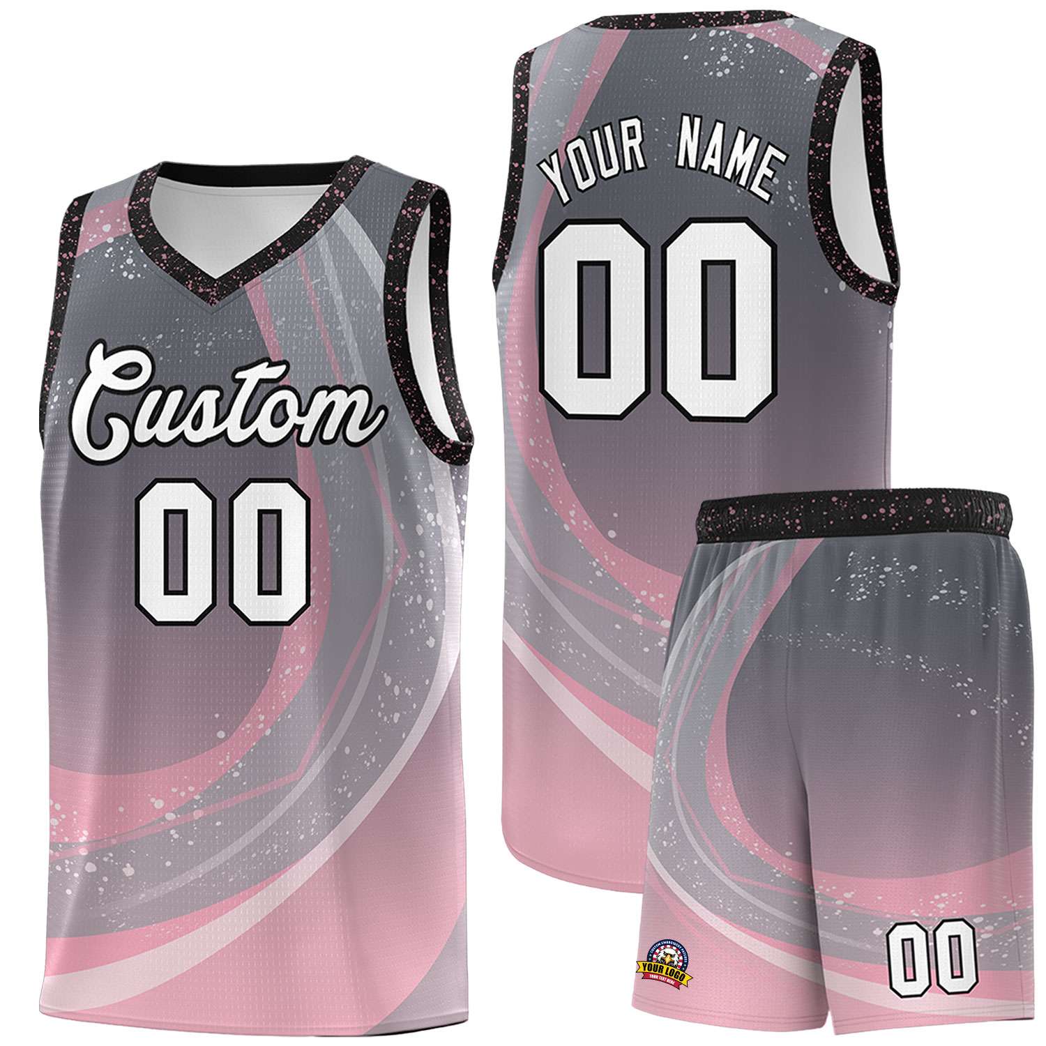 Custom Dark Gray Light Pink Personalized Galaxy Graffiti Pattern Sports Uniform Basketball Jersey