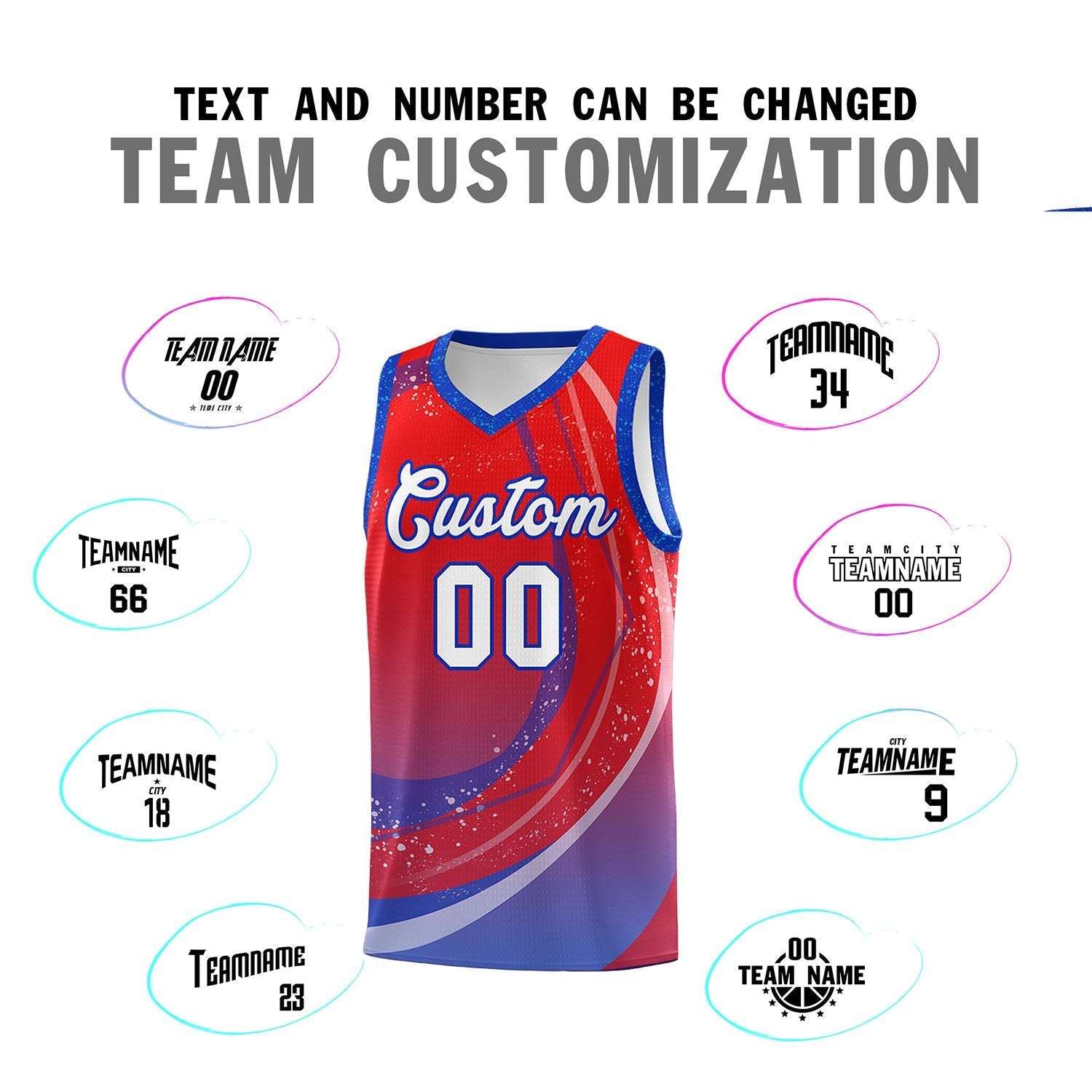 Custom Red Royal Personalized Galaxy Graffiti Pattern Sports Uniform Basketball Jersey