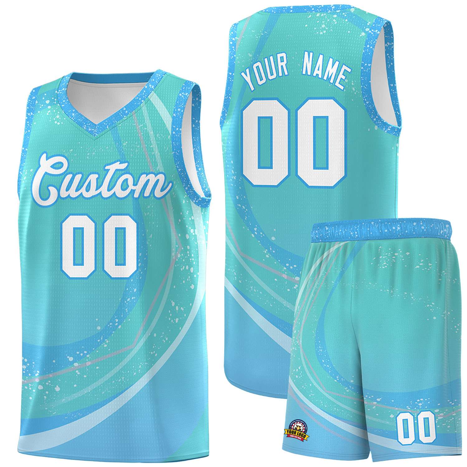 Custom Aqua Powder Blue Personalized Galaxy Graffiti Pattern Sports Uniform Basketball Jersey