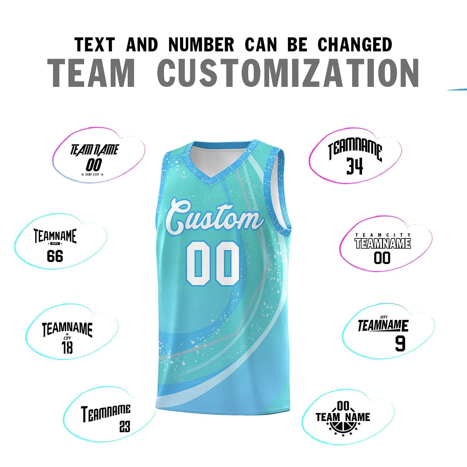 Custom Aqua Powder Blue Personalized Galaxy Graffiti Pattern Sports Uniform Basketball Jersey