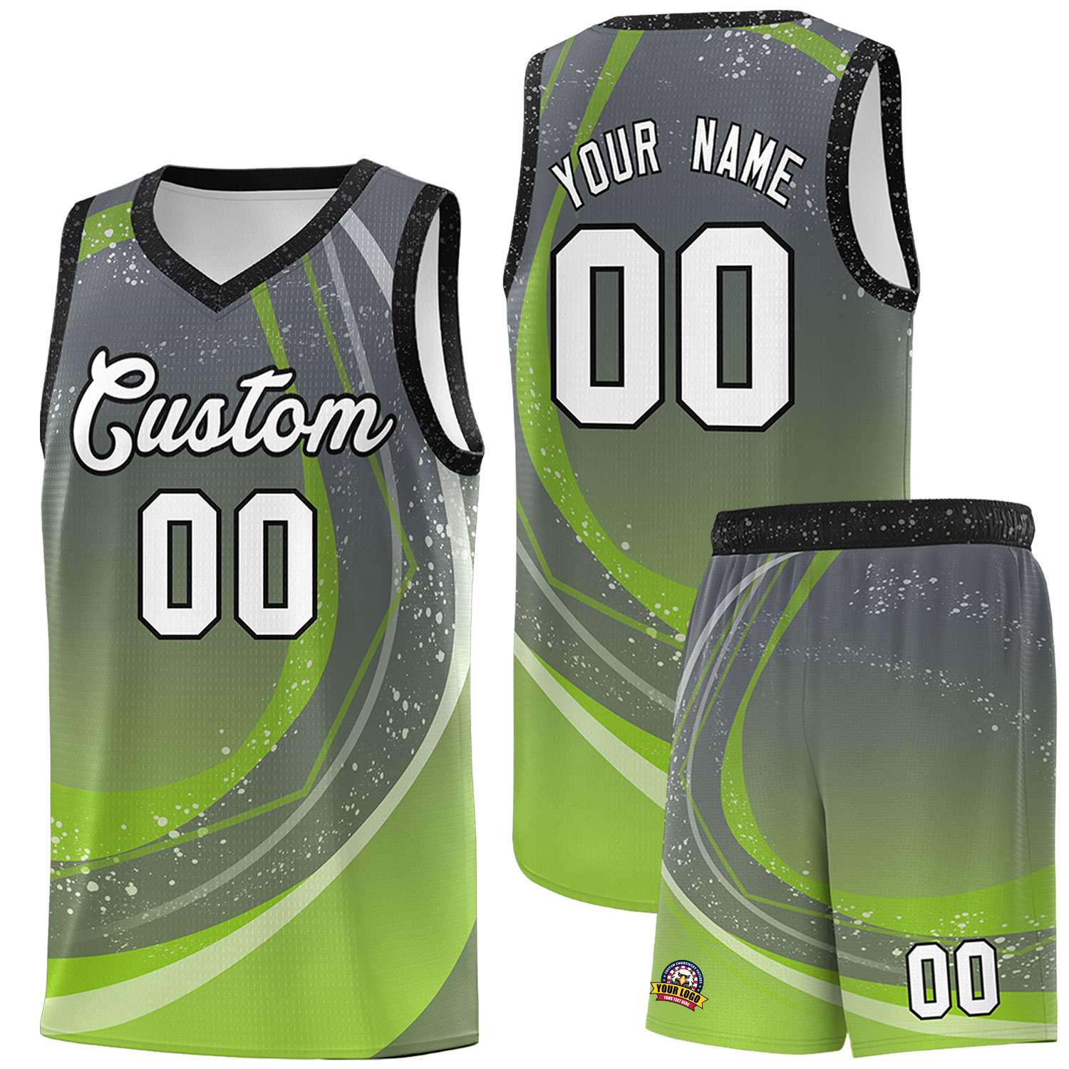 Custom Dark Gray Neon Green Personalized Galaxy Graffiti Pattern Sports Uniform Basketball Jersey