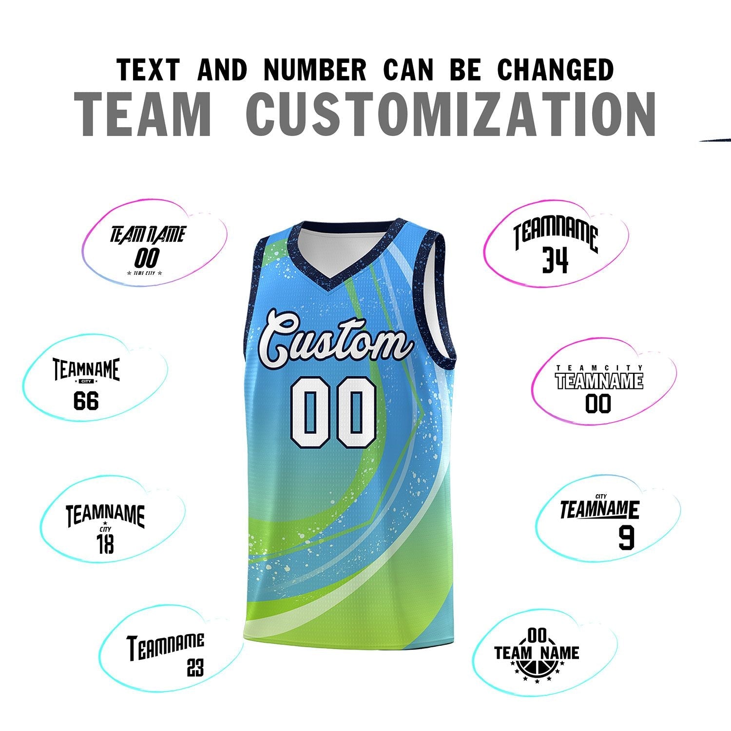 Custom Powder Blue Neon Green Personalized Galaxy Graffiti Pattern Sports Uniform Basketball Jersey