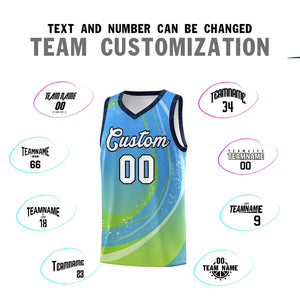 Custom Powder Blue Neon Green Personalized Galaxy Graffiti Pattern Sports Uniform Basketball Jersey