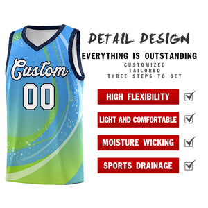 Custom Powder Blue Neon Green Personalized Galaxy Graffiti Pattern Sports Uniform Basketball Jersey