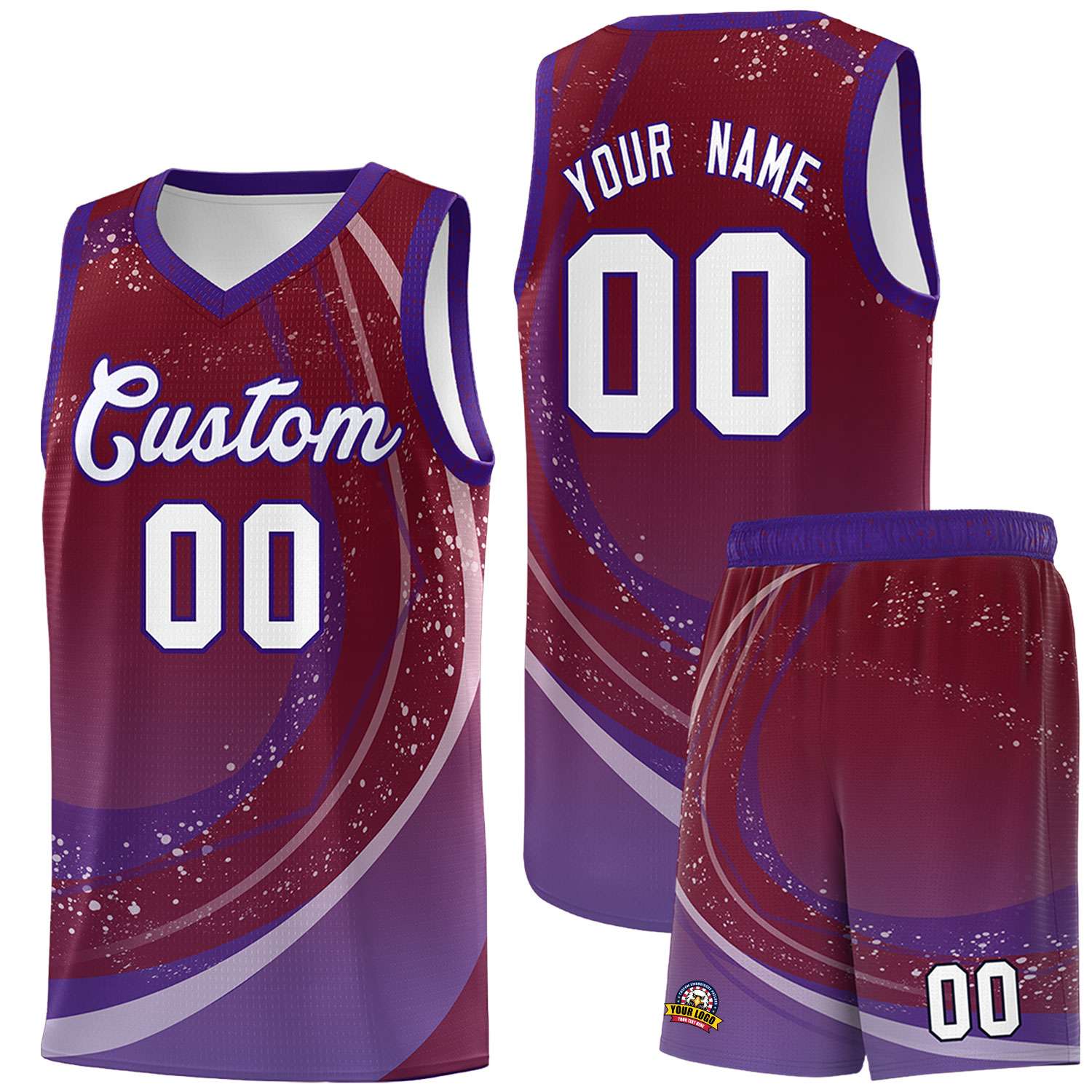 Custom Crimson Purple Personalized Galaxy Graffiti Pattern Sports Uniform Basketball Jersey