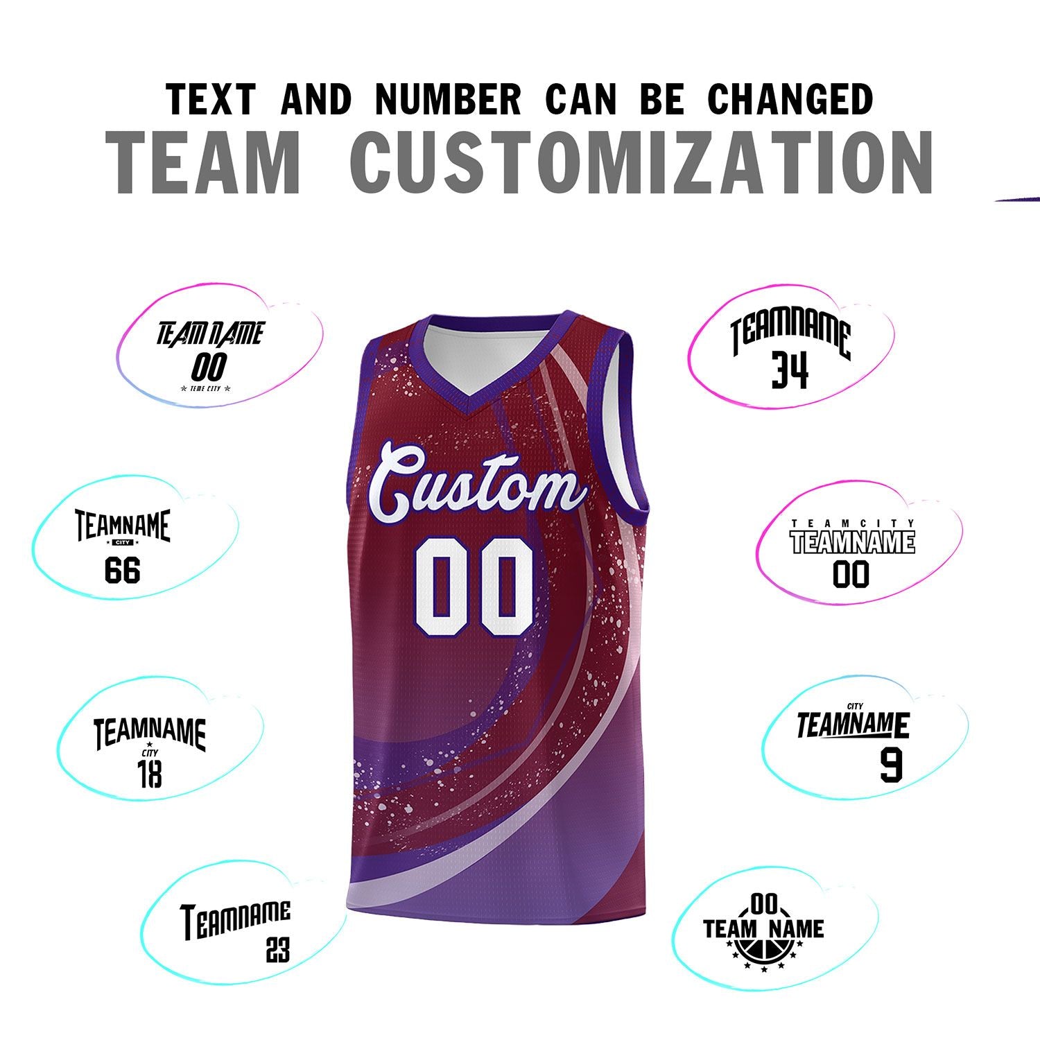 Custom Crimson Purple Personalized Galaxy Graffiti Pattern Sports Uniform Basketball Jersey