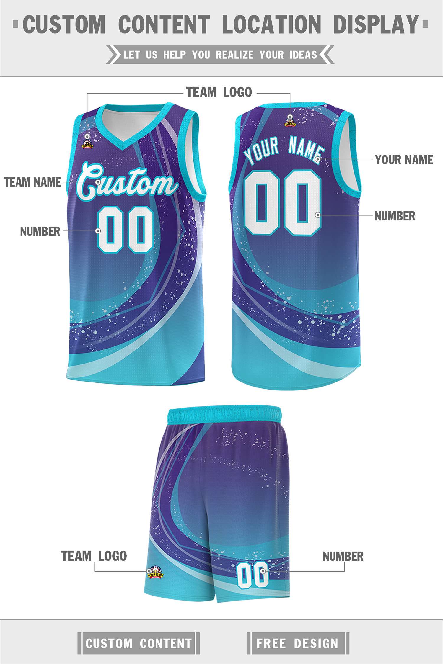 Custom Purple Sky Blue Personalized Galaxy Graffiti Pattern Sports Uniform Basketball Jersey