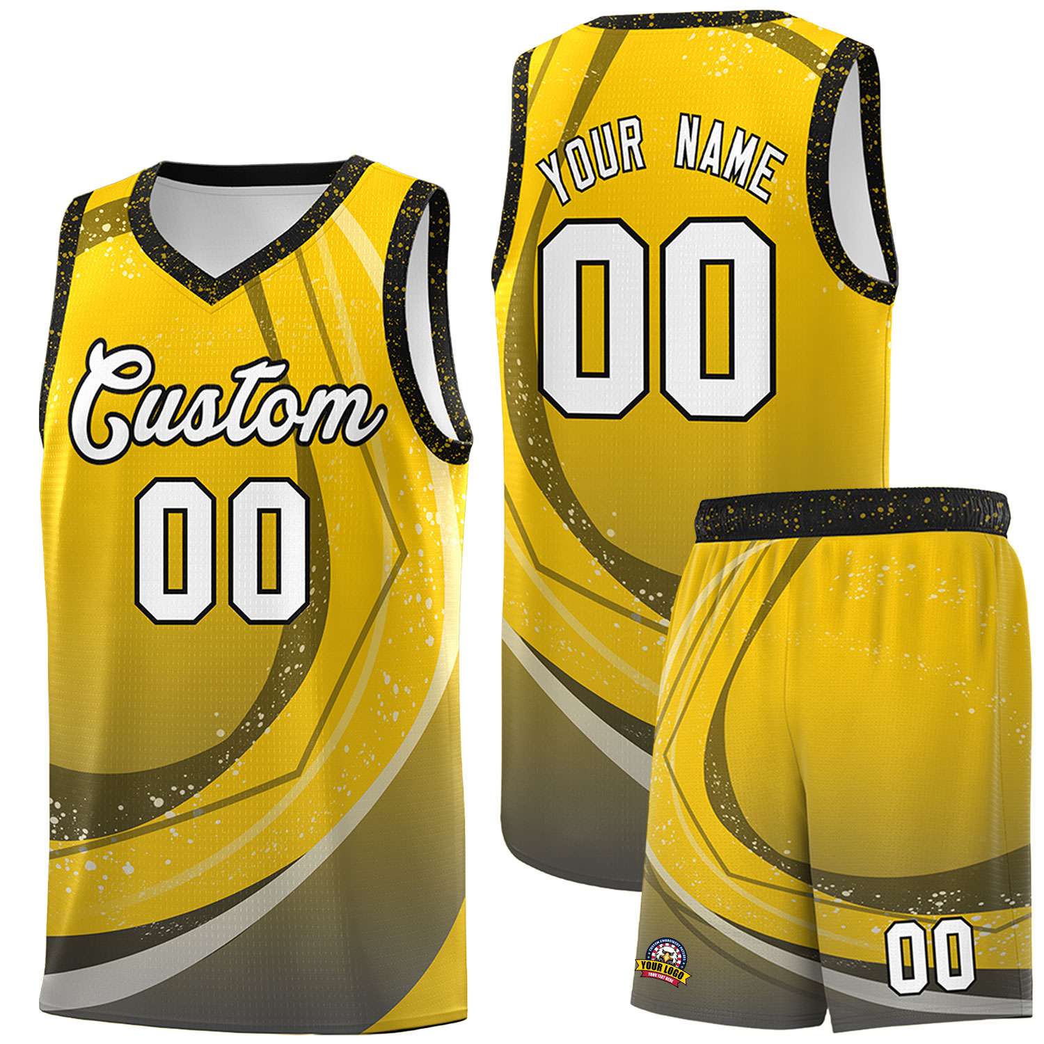 Custom Gold Black Personalized Galaxy Graffiti Pattern Sports Uniform Basketball Jersey