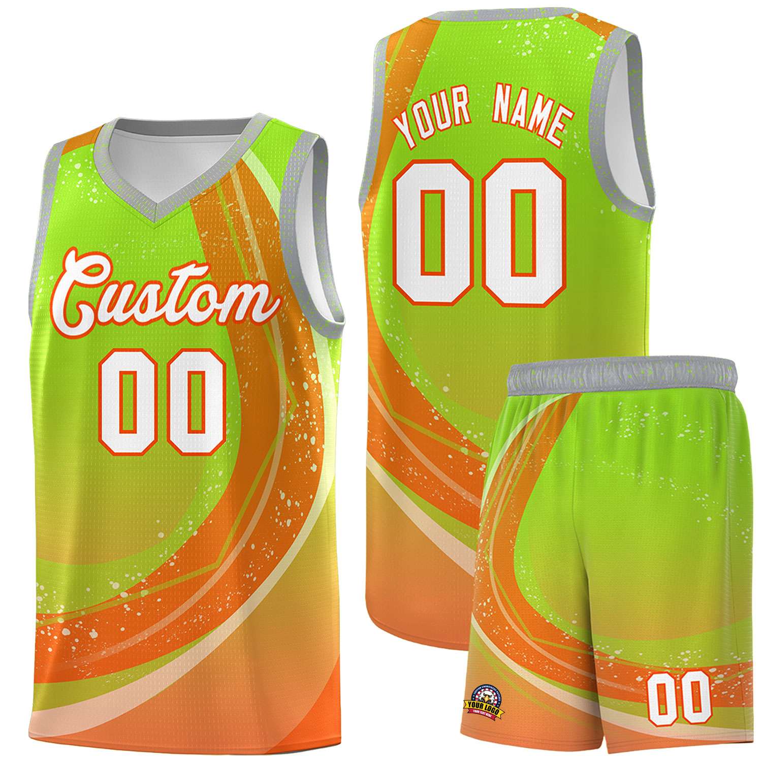 Custom Neon Green Orange Personalized Galaxy Graffiti Pattern Sports Uniform Basketball Jersey