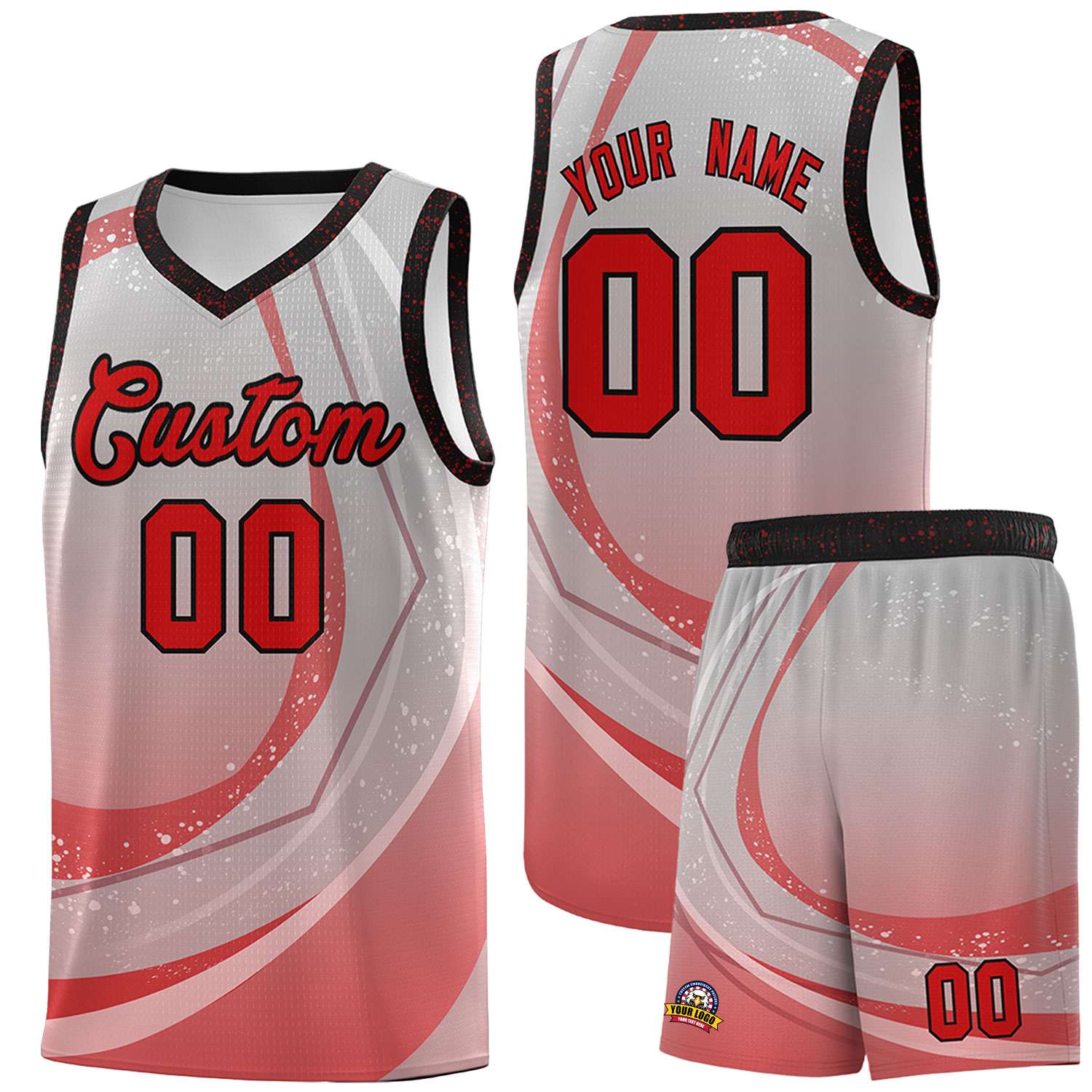 Custom Gray Red Personalized Galaxy Graffiti Pattern Sports Uniform Basketball Jersey