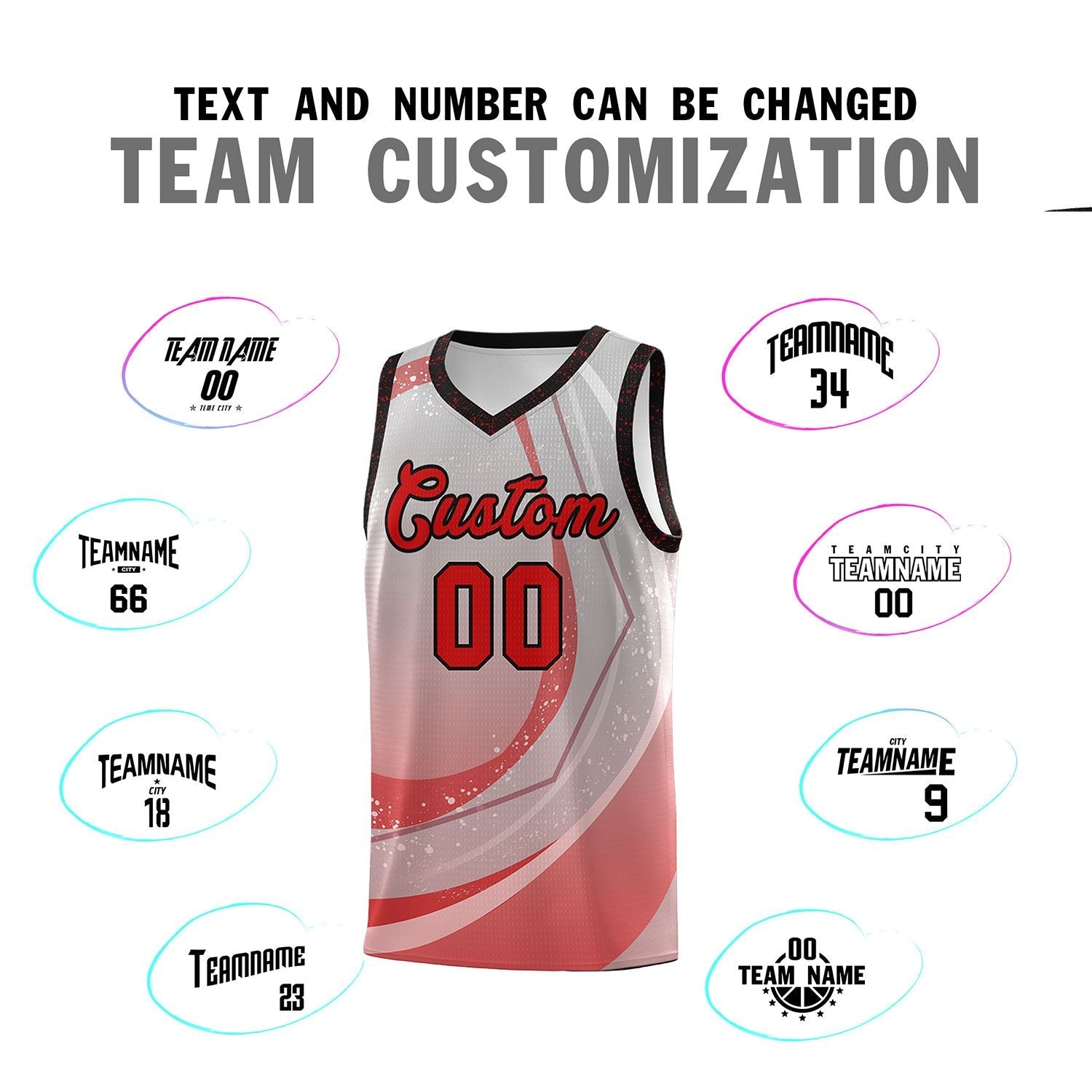 Custom Gray Red Personalized Galaxy Graffiti Pattern Sports Uniform Basketball Jersey